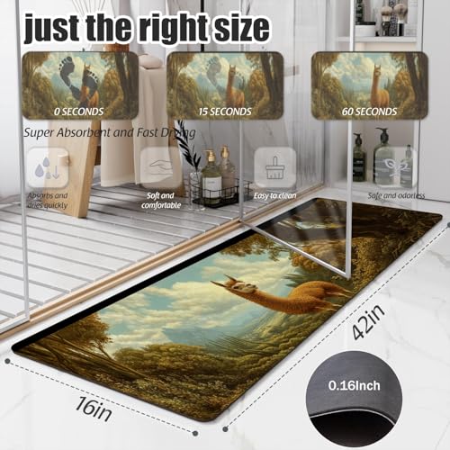 Bathroom Runner Mat Rugs Long,Funny Portrait Of Alpaca Llama beautiful Diatomite Stone Bath Mat Large Absorbent Diatomaceous Earth Mat Non Slip Fast Dry Shower Mat Bathroom Rugs Floor Mat 16x42in - color: Design08