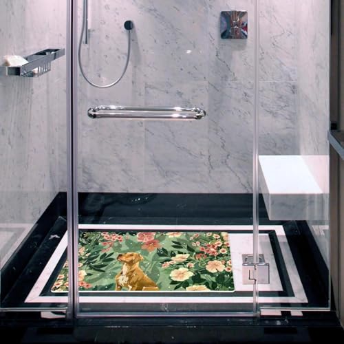 Bath Tub Shower Mat, Washable Bathtub Floor Mats, Suction Cups and Drain Holes to Keep Tubs Clean, Soft on Feet, Bathroom Essentials, 26.8x15.1 Inch, Dog Flower - color: Multi 14