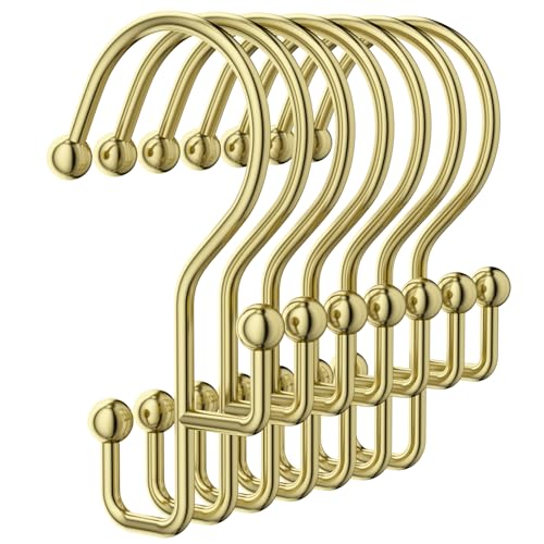 Goowin Shower Curtain Hooks, Gold Shower Curtain Hooks Rust Proof, Anti-Drop Metal Shower Curtain Rings Hooks, Double Shower Hooks for Shower Curtain, Shower Rings for Curtain & Liner, Gold-12 Pcs - color: Gold, size: Minimalist