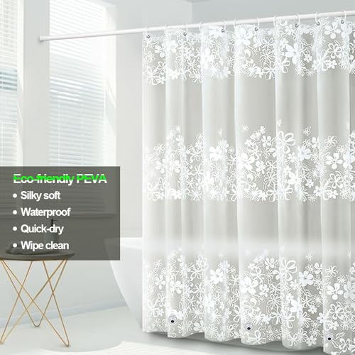Plastic Shower Liner - Premium PEVA 4G Shower Curtain Liner with Rustproof Grommets and 3 Weighted Magnets, Waterproof Shower Curtains for Bathroom (White Flower) - color: White Flower, size: 71"W x 71"L (Pack of 1)