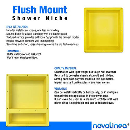 16" x 20" Double Shelf Recessed Shower Niche with Mounting Screws Included, Mounts Flush with 1/2" Backerboard, Ready to Tile, Easy to Install and Waterproof - size: 16" x 20" Double Shelf