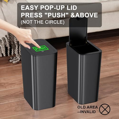 N. NETDOT Bathroom Trash Can with Lid 3 Pack Set, 2 Packs 4 Gal Slim Kitchen Trash Bin and 1 Pack 2.6Gal Garbage Can, Small Trash Can/Trash Bin/Waste Basket for Bedroom (Black, Pack of 3) - color: Black, size: 2 X 4 Gal & 1 X 2.6 Gal