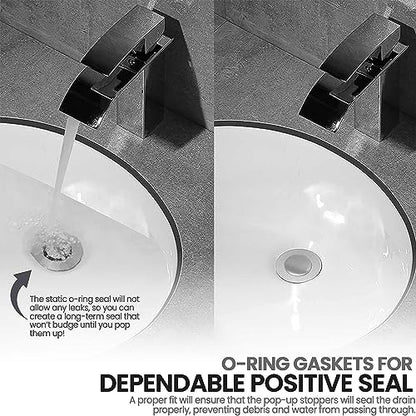 (2-Pack) Bathroom Sink Pop-Up Stoppers - with Brushed Nickel Finish - Fits Most Pop-Up stoppers Design 1-3/8” Cap Outer Diameter, 4-1/2 Overall Height - with 2 Mounting Holes and Gasket Seal
