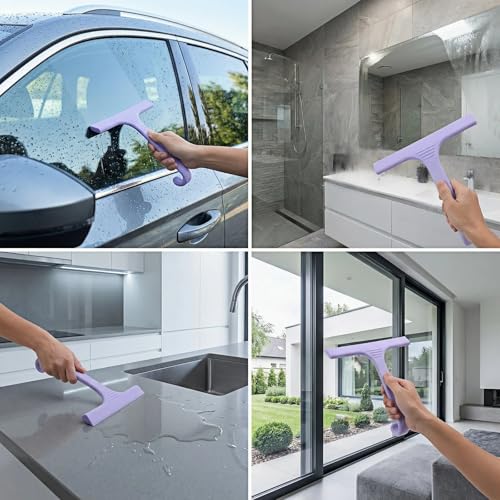 Silicone Shower Squeegee - All-in-One Design with Built-in Hook, 10 Inch Streak-Free Bathroom and car Cleaner for Glass Doors, Mirrors, Windows, Tiles Purple - color: Lilac Purple