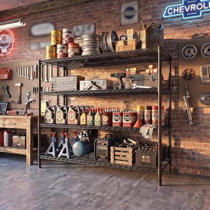 Garvee 2600LBS 4-Tier Storage Shelves Heavy Duty, Adjustable Metal Shelving | 55.1"Wx17.7"Dx63"H, Carbon steel wire shelving rack, free standing, tool-free assembly, for garage basement pantry, black - size: 55"Wx17.7"Dx63"H(4-Tiers)