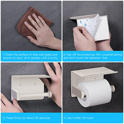 VAEHOLD Self Adhesive Toilet Paper Holder with Phone Shelf SUS 304 Stainless Steel Wall Mounted Toilet Paper Roll Holder - Rustproof and Bathroom Washroom Tissue Roll Holder with Shelf -Beige - color: Beige