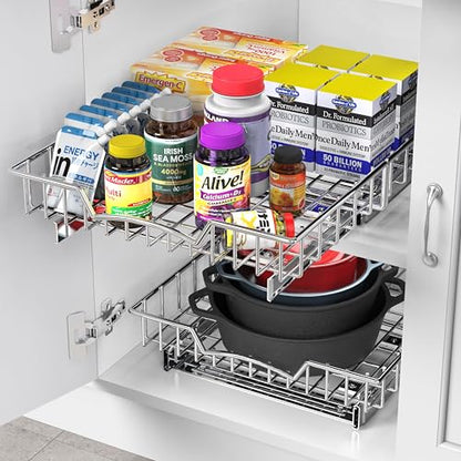 Simple Houseware Under Cabinet Pull Out Sliding Shelf Drawer, 18Dx14W | for Kitchen Organizer - size: 18" D x 14" W