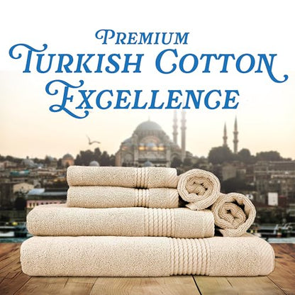 Lara Premium Bath Towel Set 6 Piece - Soft & Highly Absorbent Bathroom Towel Set, 100% Luxury Turkish Cotton, Flannel Bath Towels, 1 Bath Towel, 1 Hand Towel, 4 Washcloths - Beige - color: Beige, size: 1 Bath Towel, 1 Hand Towel, 4 Wash Cloths