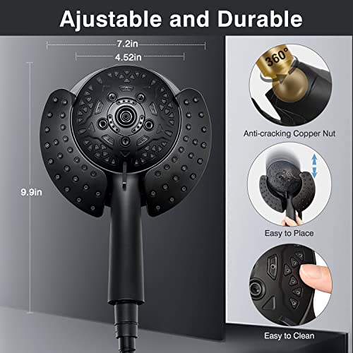 2 in 1 Shower Head with Handheld Combo High Pressure Black 2.5 GPM | 7.2" Rain Showerhead and 10 Spray Hand Held Shower, Adjustable Shower Angle, 59-inch Rotatable Stainless Steel Hose - color: Black, size: 2.5 GPM