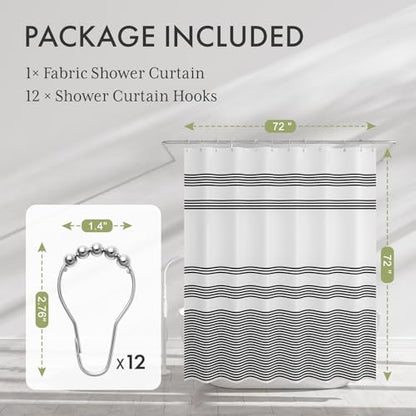 AmazerBath Shower Curtain, Washable Cloth Black Shower Curtain Sets with 12 Shower Curtain Hooks, Fabric Rustic Black and White Striped Curtain, Farmhouse Bathroom Curtains, 72x72 Inches - color: A- Black Stripe +12 Metal Hooks, size: 72"W x 72"L (Pack of