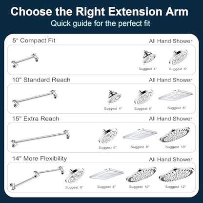 BRIGHT SHOWERS Brass Shower Arm Extender for Rain and Handheld Shower Head, 5 Inch Universal Shower Head Extension Arm, Height & Angle Adjustable, Chrome - color: Chrome, style: 5 Inch