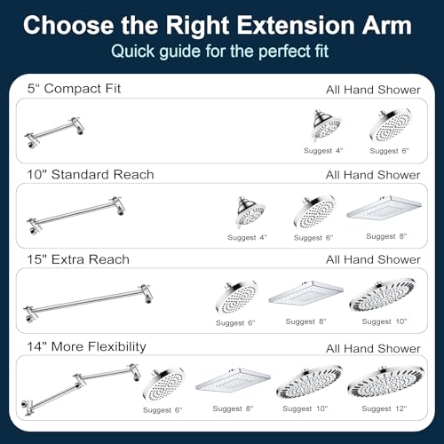BRIGHT SHOWERS Brass Shower Arm Extender for Rain and Handheld Shower Head, 5 Inch Universal Shower Head Extension Arm, Height & Angle Adjustable, Chrome - color: Chrome, style: 5 Inch