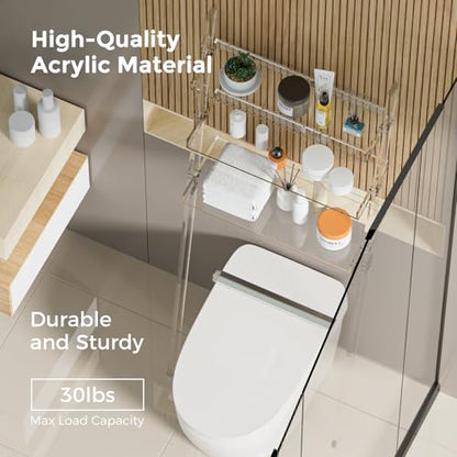 3-Tier Acrylic Over The Toilet Ladder Shelf, Clear Over-The-Toilet Storage Bathroom Organizer Rack for Bathroom Laundry Room, 24.96" L x 9.84" W x 69.69" H