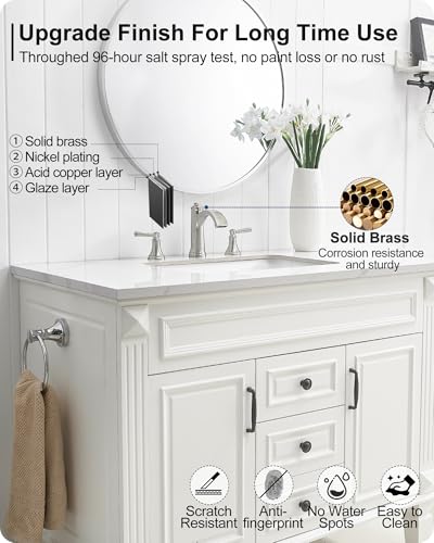 Brass Waterfall Bathroom Faucets, Brushed Nickel Bathroom Faucet 4-16 Inch, 2 Handle Widespread Bathroom Sink Faucet 3 Hole with Pop Up Drain and Supply Lines - color: Brushed Nickel