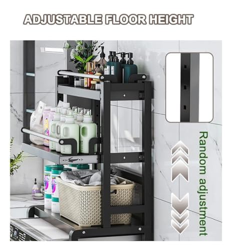 2-Tier Over-The-Toilet Ladder Shelf with Pull-Out Drawer, Adjustable Carbon Steel Storage Rack, 40×70×138cm, White(Black) - color: Black