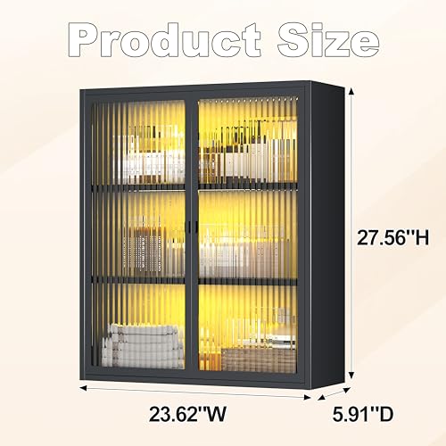 Metal Bathroom Wall Storage Cabinet,Hanging Medicine Cabinets with 2 Glass Doors,Black 3-Tier Over The Toilet Cabinet Wall Mounted,Wall Cabinet for Bathroom Laundry Room Kitchen - color: Black New