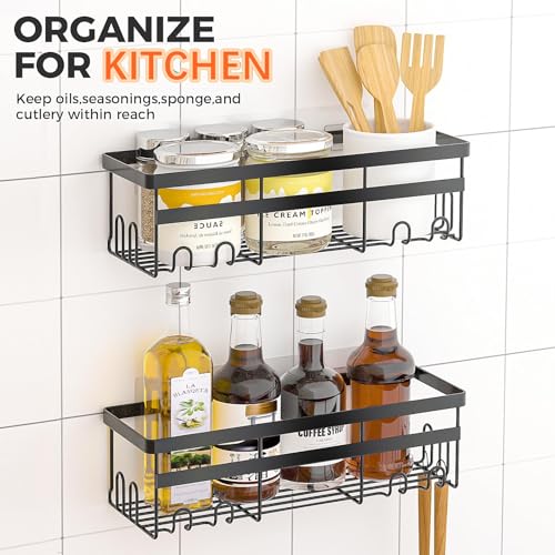 Self Adhesive Shower Caddy, 2-Pack No Drilling Rustproof Bathroom Organizers and Storage with Save Space Hooks, Apartment Essentials for Bathroom, Kitchen & Living Room - style: Style 3
