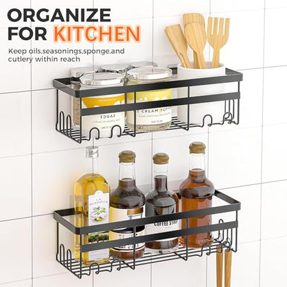 Self Adhesive Shower Caddy, 2-Pack No Drilling Rustproof Bathroom Organizers and Storage with Save Space Hooks, Apartment Essentials for Bathroom, Kitchen & Living Room - style: Style 3