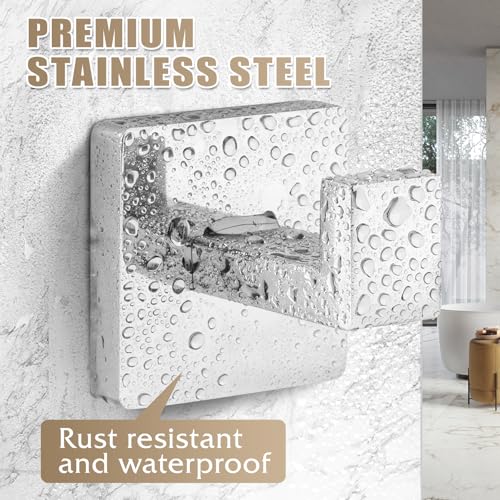 Towel Hooks for Bathrooms Robe Hook Coat Hook 4 Pack Polished Chrome Stainless Steel Heavy Duty 33 Lbs Wall Mounted Square Hooks for Bathroom Kitchen Bedroom - color: Polished Chrome