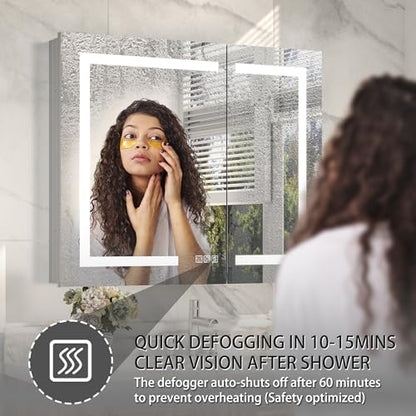 36x30" Wall-Mounted LED Bathroom Medicine Cabinet, Anti-Fog, 3 Color Temp | Surface-Mount/Recessed, Double-Sided Mirror Cabinet with DTC Silent-Close Hinges, Adjustable Tempered Glass Shelf - size: 36W x 30H Inch