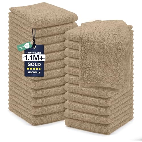 DAN RIVER 24 Pack Wash Cloths for Showering [12x12] - 100% Cotton Washcloths Premium Quality Flannel Face Cloths for Bathroom, Highly Absorbent and Soft Feel Wash Clothes, Tan - color: Tan, size: Wash Cloth (PK 24) - 12x12