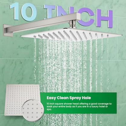gotonovo Rainfall Bathroom Shower System Rain Shower Head and Handle Set Wall Mounted Shower Complete Combo Solid Brass Pressure Balancing Shower Mixer Valve 10 Inch Brushed Nickel - color: Brushed Nickel, size: 10 Inch