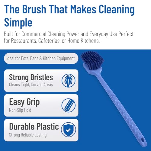 SPARTA 20" Floater Scrub Brush with Long Handle, Oil-Resistant Polyester Bristles, Multiple Trim Angles, Foam-Injected Polymer Block, Commercial Cleaning Tool, Blue