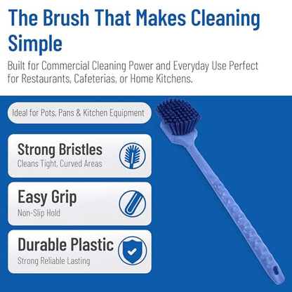 SPARTA 20" Floater Scrub Brush with Long Handle, Oil-Resistant Polyester Bristles, Multiple Trim Angles, Foam-Injected Polymer Block, Commercial Cleaning Tool, Blue