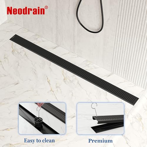 Neodrain 40" Linear Shower Drain, Matte Black 304 SS Bathroom Linear Drain | Black Shower Drain with Quadrato Grate& Adjustable Feet, Long Rectangle Shower Floor Drain in Bathroom, Balcony etc, cUPC - color: Matte Black, size: 40 In