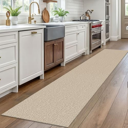 Washable Runner Rug 2x10 Ft Non Slip Runners for Hallways Long Cotton Rubber Backed Kitchen Runner Braided Indoor Floor Carpet Runners for Entryway, Hallway, Kitchen, Send/Beige | Washable Braided Runner Carpet, Non Slip Rubber Dot Backed, For Hallway, Ki