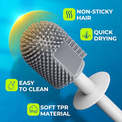 Silicone Toilet Brush, L-Shaped Toilet Brush and Holder Set, Bathroom Toilet Brush with Long Non-Slip Handle, Wall Mounted or Floor Standing Design, for Home and RV Use - size: 2 Pack | L-Shaped Brush Head, Non-Slip Handle