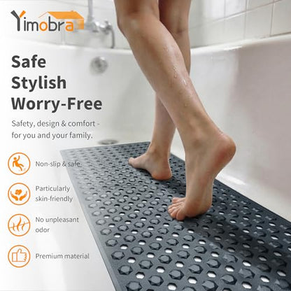Yimobra Bathtub Mat Non Slip, 27.5"X15.5" Machine Washable Shower Floor Mat, Soft on Feet, Bathmat with Drain Holes and Suction Cups, Bathroom Essentials, Dark Grey - color: Dark Grey, size: 27.5 X 15.5 Inch