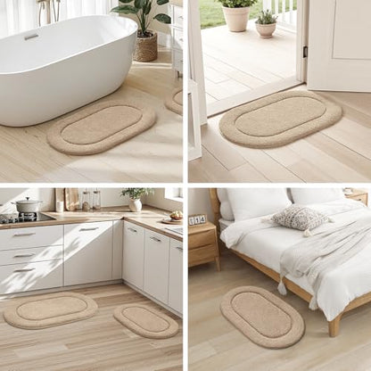 HOMEIDEAS Bathroom Rugs Sets 2 Piece, Soft Bathroom Mats and Absorbent Microfiber Machine Washable Bath Mats for Shower Room, Bathtub, Kitchen (20" x 32" + 16" x 24", Beige) - color: Beige