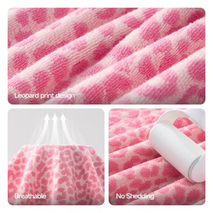 REDKISS Leopard Print Towel Set of 6,100% Cotton Bathroom Towels,Quick Dry & Absorbent,2 Bath Towel, 2 Hand Towel, 2 Washcloth-Pink - color: Pink