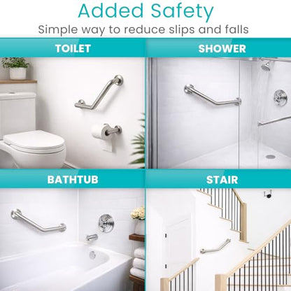 Vive Angled Shower Grab Bar (Supports 440lbs) - ADA Compliant Tub | Bathroom, Bathtub Safety Assist Rail for Handicap, Seniors, Elderly - 16in Grip Handle for Bath and Toilet - Brushed Nickel