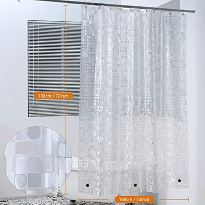 WELTRXE Shower Curtain Liner Waterproof, Clear 3D Geometric Patterns Heavy Duty Shower Liner with Magnets for Bathroom Shower Stall, Bathtubs, Thick Liner Without Chemical Smell, 72 x 72, 12 Hooks - color: Clear - Geometric Patterns