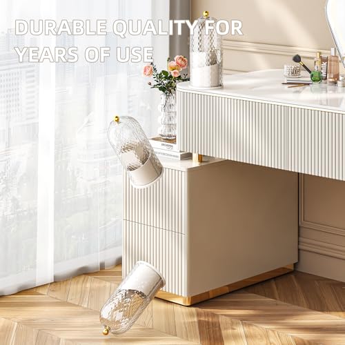 Dustproof Toothbrush Holder with Lid, 360 Rotating Countertop Electric Toothbrush Toothpaste Holders with Cover for Bathroom, 3 Slots Makeup Brush Holder with Lid for Vanity, Clear - color: Dia White