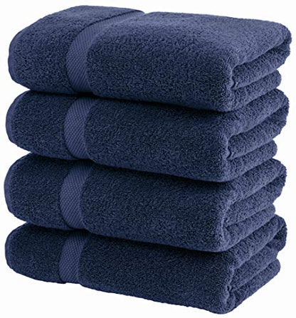 White Classic Luxury Bath Towels - 600 GSM Cotton Hotel Towel - 27x54-4 Pack - Navy Blue