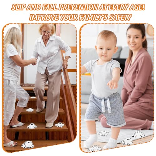 JarThenaAMCS 24 Pcs Halloween Non Slip Bathtub Sticker with Scraper White Groovy Ghost Anti Slip Shower Tread Adhesive Shower Decal for Bathroom Floor Decoration