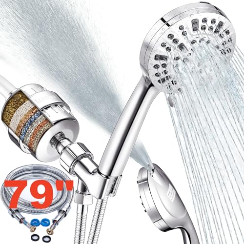 Filtered Shower Head Combo, Includes 20 Stage Shower Filter Head, High Pressure Handheld Spray Showerhead, 79" Extra Long Hose, Shower Arm Mount Holder, for Hard Well Water Chlorine, Chrome (HSF80) - style: Handheld Shower & Filter (HSF80)