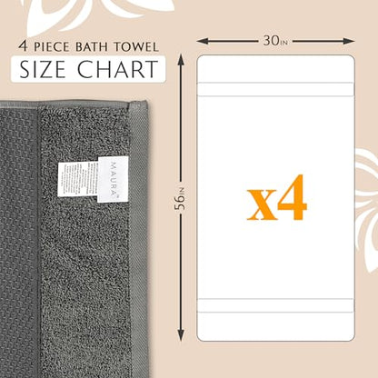 MAURA Grey Extra Large Turkish Cotton Luxury Bath Towels Set of 4. Ultra-Soft, Thick & Plush Towels for Bathroom - Space Gray - color: Space Gray, size: Bath Towel (4-Pack)