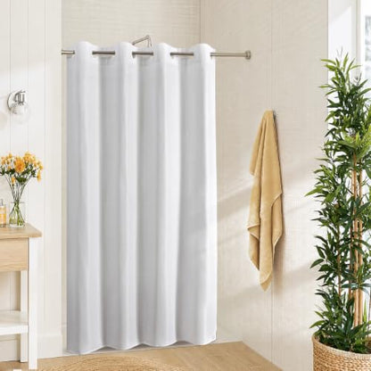 eachope No Hook Shower Curtain, Waterproof Slub Fabric, White 60x86 in | no separate liner, split grommets, waterproof backing, weighted hem, 160GSM slub fabric, machine washable, renter friendly - color: White, size: 60"W x 86"L (Pack of 1)