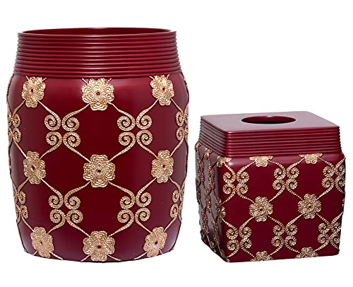 Zahari Home 2pc Elegant Rose Luxury Bathroom Accessories Set Modern Shower Basket & Tissue Box Classic Luxury Contemporary Decor Beautiful Unique Design Stylish Bathroom Accessories Set - color: Elegant Rose, style: Waste Basket & Tissue Box Set