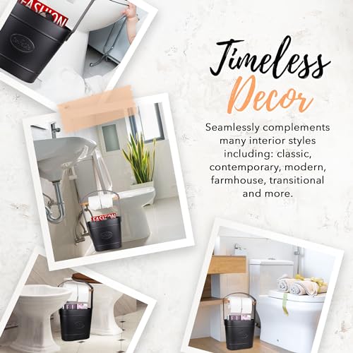 Autumn Alley Farmhouse Toilet Paper Holder Stand – Free Standing Bathroom Tissue Holder in Matte Black – Reserve Storage for Extra Rolls – Magazine Stand – Farmhouse Bathroom DecorBlack