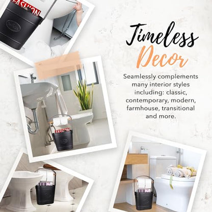 Autumn Alley Farmhouse Toilet Paper Holder Stand – Free Standing Bathroom Tissue Holder in Matte Black – Reserve Storage for Extra Rolls – Magazine Stand – Farmhouse Bathroom DecorBlack