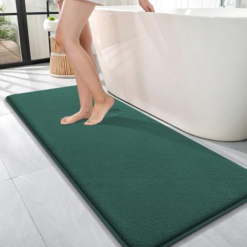OLANLY Memory Foam Bathroom Runner Rugs 47x17, Long Mats, Blackish Green | Soft Quick Dry Bath Rugs, Non-Slip, Absorbent Machine Washable Mat for Bathroom Floor, Tub and Shower, Home Decor Accessories - color: Blackish Green, size: 47" X 17"