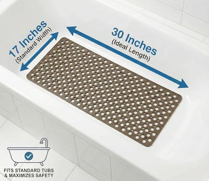 Nonslip Bathtub Mat Extra Soft TPE Bath Mat for Kids, Machine Washable Bathroom Shower Mat, Smooth/Non-Textured Tubs Only, 30 L x 17 W Inch (Brown) - color: Brown, size: 30" x 17" (Rectangular)