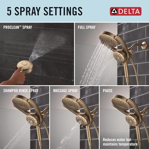 Delta 5-Setting HydroRain 2-in-1 Dual Shower Head with ProClean Spray, Brushed Gold High Pressure Shower Head with Handheld Spray, 1.75 GPM Flow Rate, Champagne Bronze 75419CZ - color: Champagne Bronze