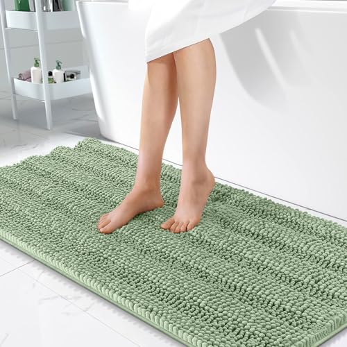 OLANLY Thick Bathroom Runner Rugs 47x24, Chenille Bath Rugs, Sage Green | Absorbent Striped, Rubber Backing, Machine Wash, Long Bath Mats for Bathroom Floor, Tub and Shower, Home Decor Accessories - color: Sage Green, size: 47" X 24"