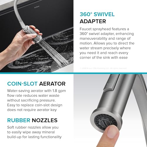 KRAUS Torak Pull Down Kitchen Faucet in Matte Black with Commercial Style Spring Spout, 2 Function Sprayer, Pre-Attached Water Lines, and Mounting Hardware, KPF-2635MB - color: Matte Black, style: Commercial Faucet